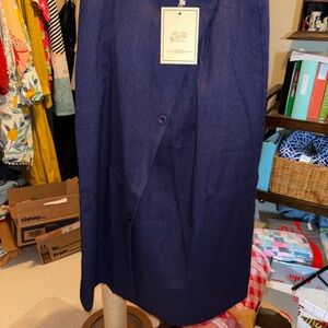 Navy blue linen skirt with asymmetrical detail large